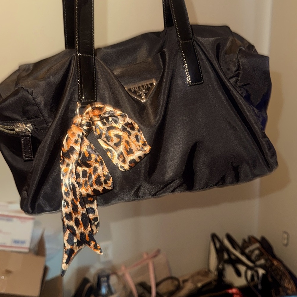 Prada Black Nylon Bag with Leopard twilly